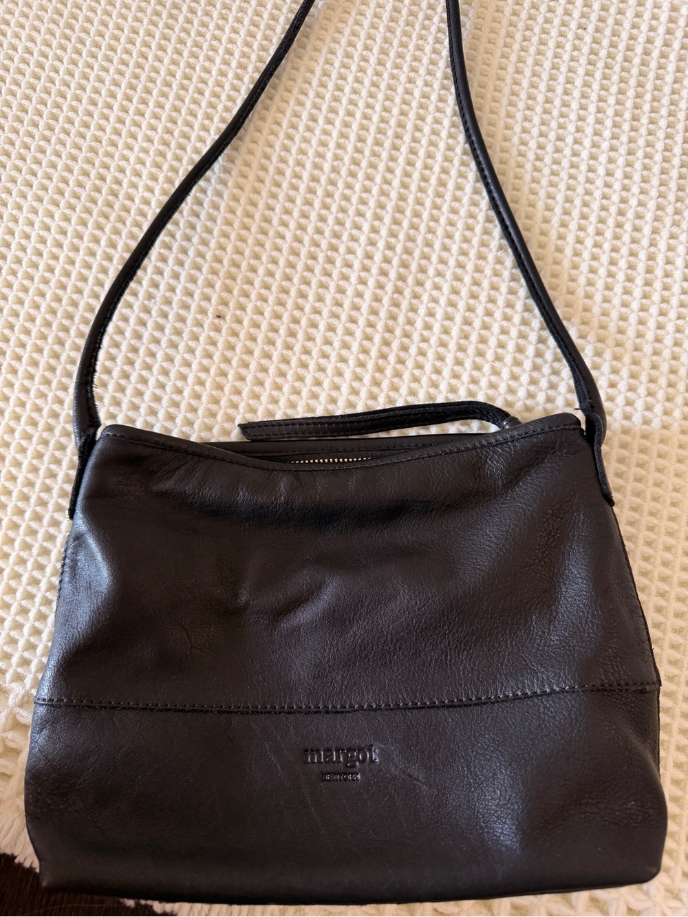 Vintage Margot Black Leather Derby Crossbody Bag